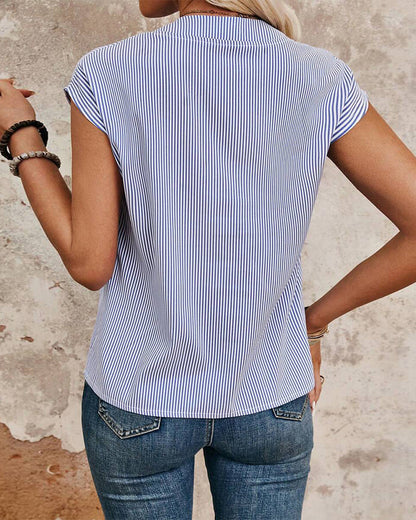 V-Neck Striped Casual Blouse