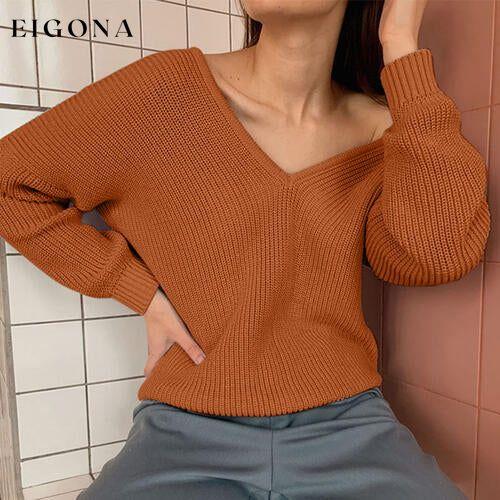 V-Neck Dropped Shoulder Long Sleeve Sweater clothes Ship From Overseas Sweater sweaters Sweatshirt T*Y