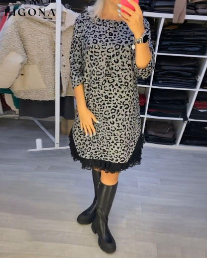 Leopard print slimming dress 2023 f/w casual dresses Clothes Dresses spring