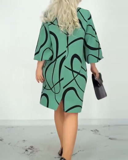 Printed Round Neck Fashionable Design Dress