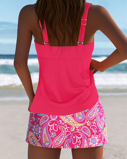 Striped Sleeveless Skirt Swimsuit