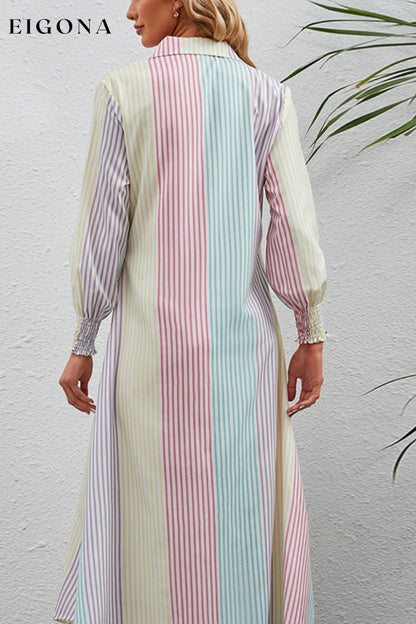 Rainbow Stripe Button-Up Maxi Shirt Dress casual dress casual dresses clothes dress dresses JR maxi dress maxi dresses Ship From Overseas Shipping Delay 09/29/2023 - 10/01/2023