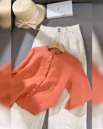 Casual Solid Color Long Sleeve Trousers Suit