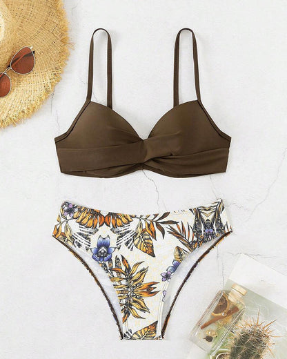 Bedruckter Triangel-Bikini mit Spaghettiträgern