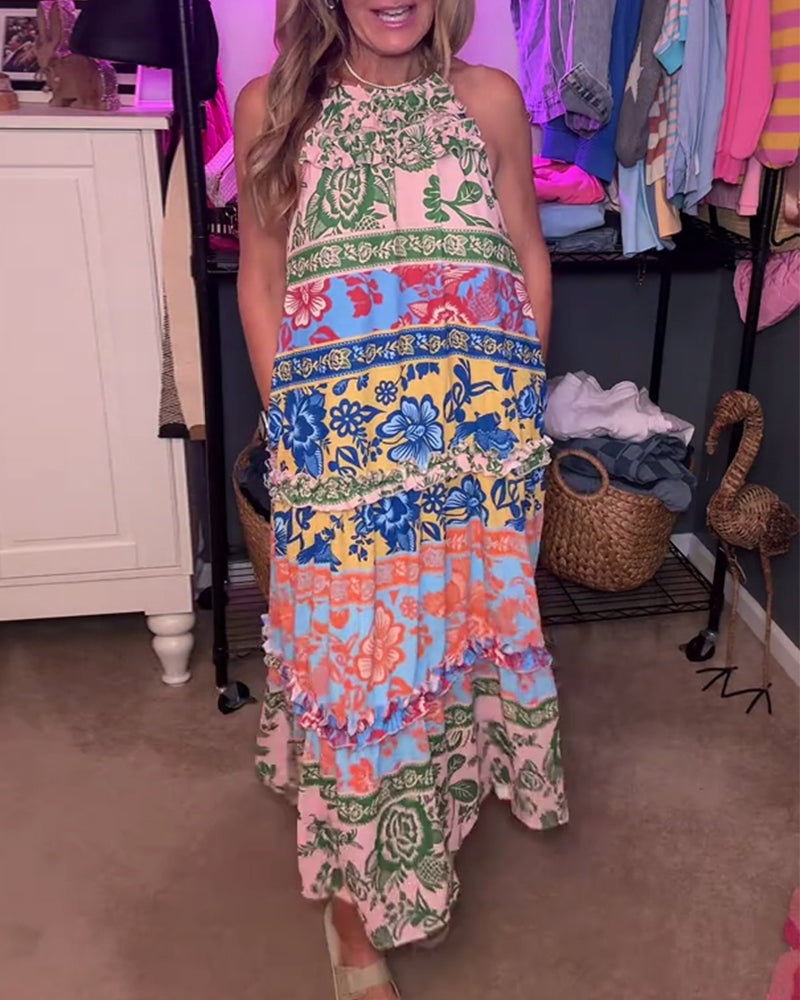 Casual Bohemian Sleeveless Print Dress