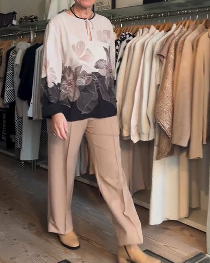 Tie-Up Long Sleeve Placement Print Blouse