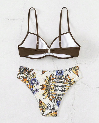 Bedruckter Triangel-Bikini mit Spaghettiträgern