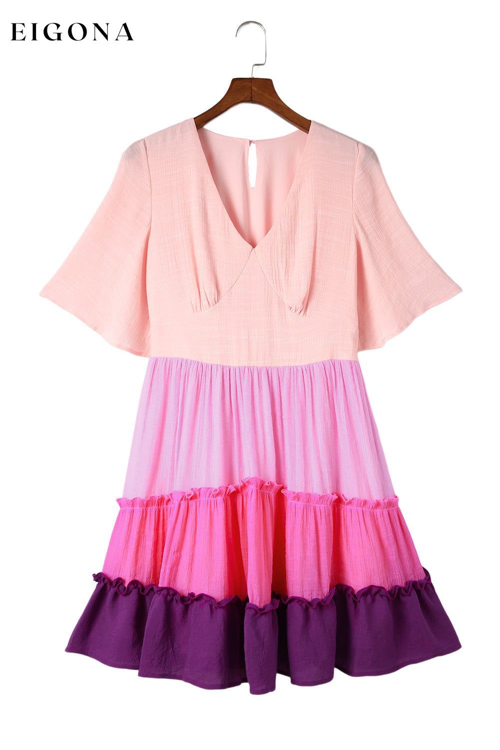 Pink Ombre Colorblock Tiered Dress All In Stock casual dress casual dresses clothes Color Pink DL Exclusive dress dresses Occasion Daily Print Color Block Season Summer short dresses Style Southern Belle