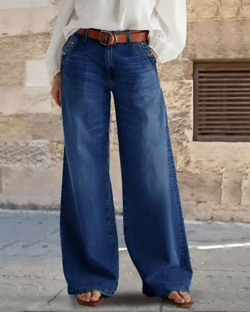 Multi-Button Washed Loose Jeans