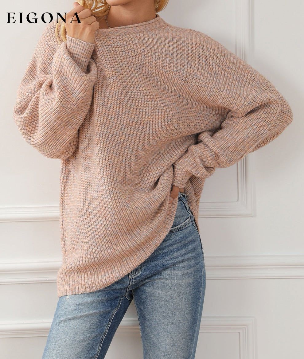 Multicolor Rolled Round Neck Drop Shoulder Sweater All In Stock clothes Color Pink Occasion Daily Print Solid Color Season Fall & Autumn Style Casual Sweater sweaters Sweatshirt