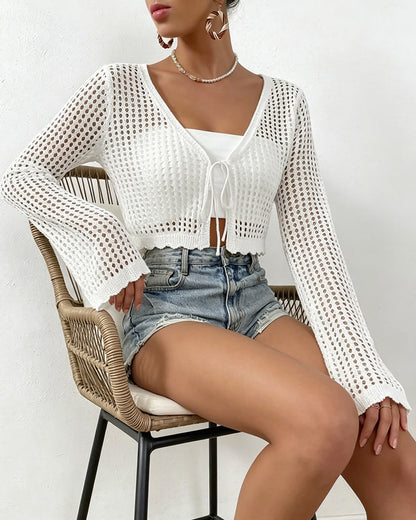 Simple Solid Hollow Out Beach Cardigan