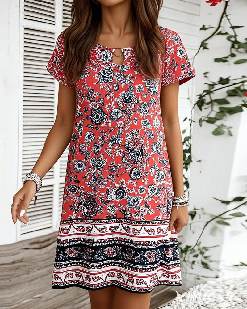 Casual Crew Neck Floral Shift Dress