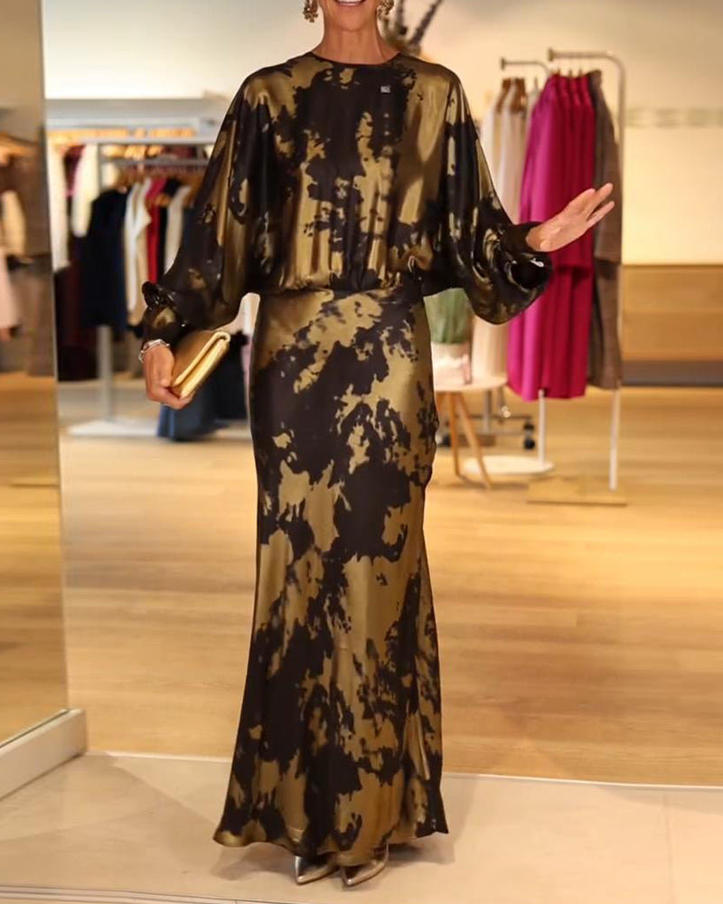 Elegant Printed Long-Sleeved Dress