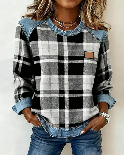 Plaid Patchwork Fashion Sweatshirt