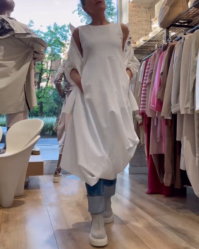 Solid Color Sleeveless Loose Dress