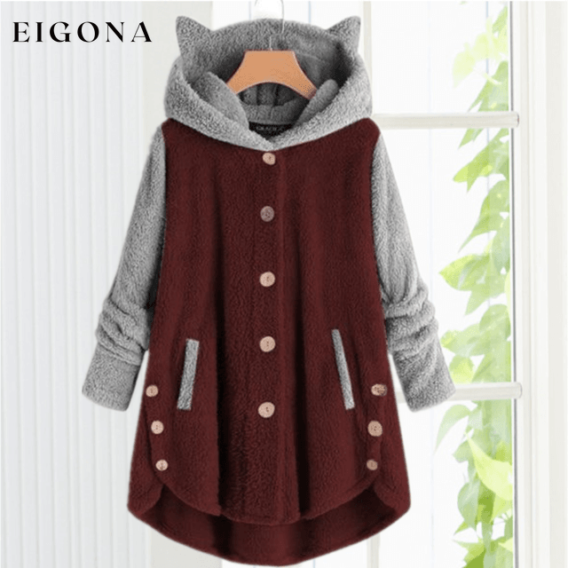 Cat Ears Hooded Coat Red cardigan cardigans clothes Plus Size tops