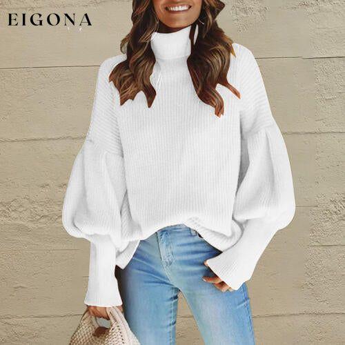 Turtleneck Lantern Sleeve Dropped Shoulder Puff Sleeve Fashion Sweater White campaign clothes D&C Ship From Overseas