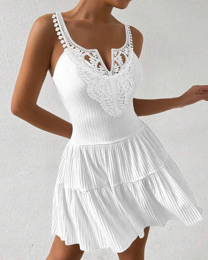 Sexy Suspender Solid Color Hollow Dress