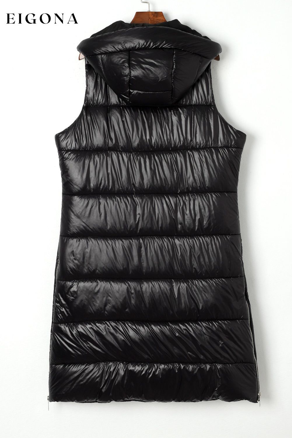 Black Hooded Long Quilted Vest Coat All In Stock Best Sellers clothes Craft Quilted DL Chic DL Exclusive EDM Monthly Recomend EDM Warm Jacket Jackets & Coats long vest Occasion Daily Print Solid Color puffy vest Season Winter Style Casual