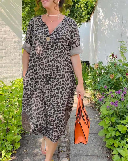 Short-sleeved leopard print casual dress casual dresses spring summer