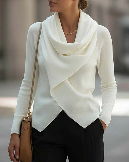 Slouchy Collar Irregular Solid Color Knit Top