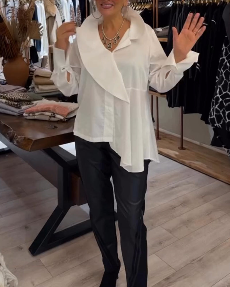 Camisa de cor sólida com lapela irregular