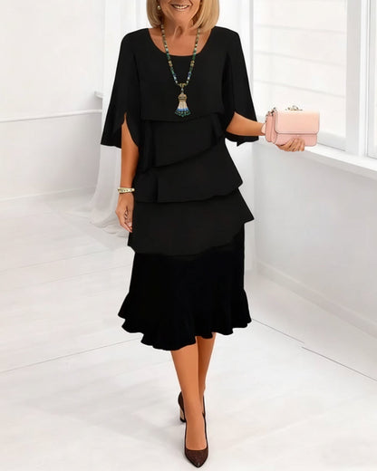 Stylish Round-Neck Tiered Dress