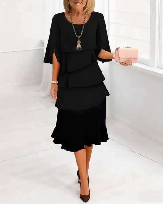 Stylish Round-Neck Tiered Dress