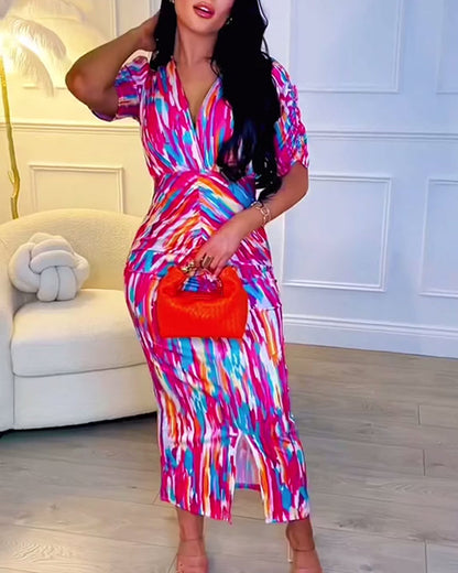 Temperamentkleid mit Puffärmeln und bemaltem Druck