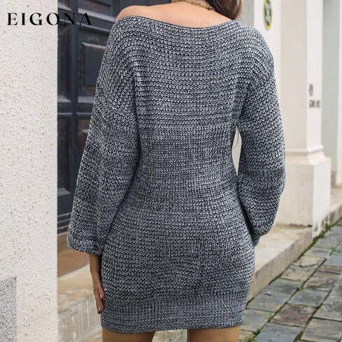 Drop Shoulder Lantern Sleeve Sweater Dress clothes M.Y.C Ship From Overseas