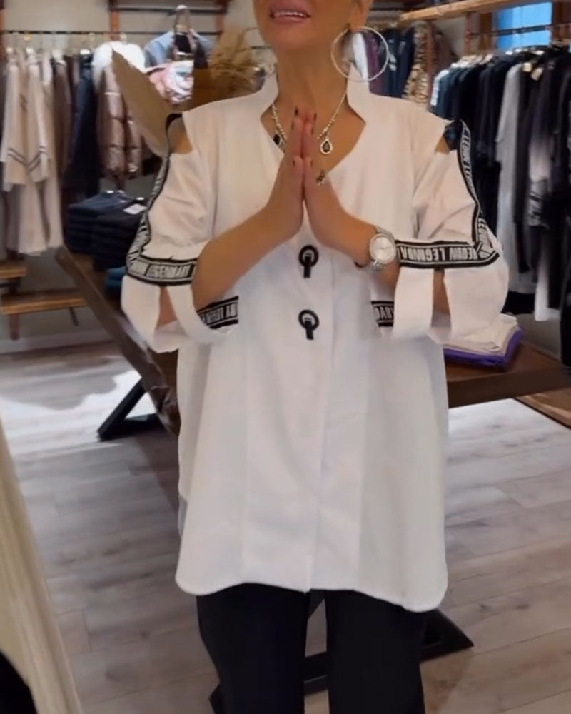 Off-The-Shoulder Contrast Long-Sleeved Blouse