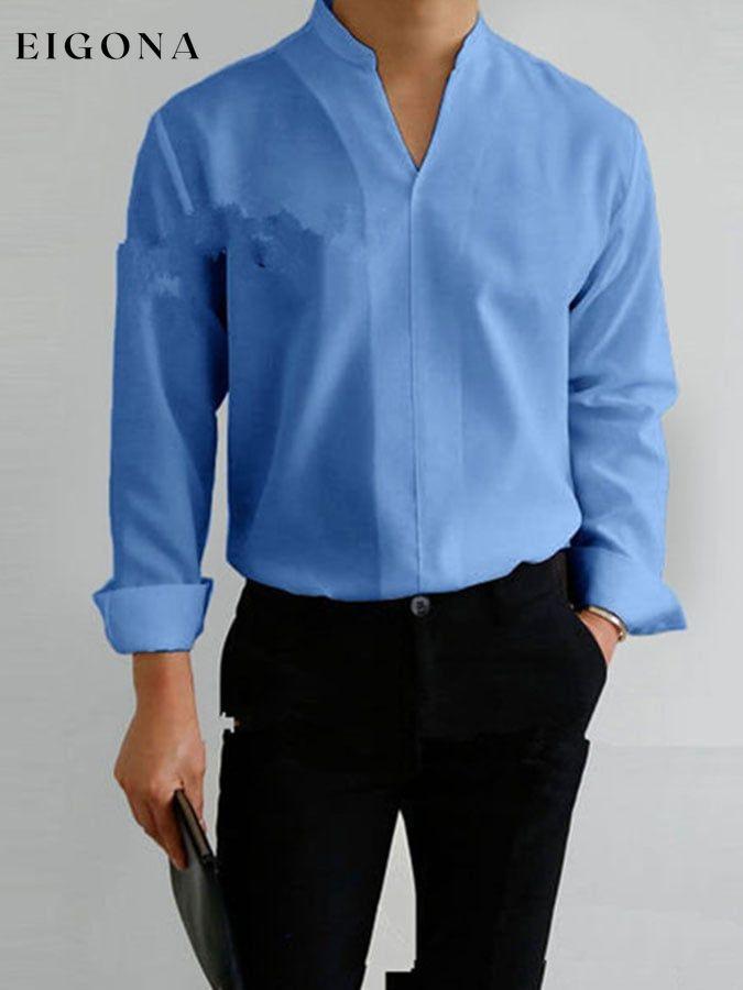 Casual Solid V-Neck Shirt men