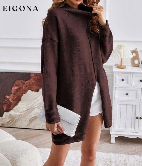 Exposed Seam Mock Neck Slit Sweater clothes SF Knit Ship From Overseas Sweater sweaters