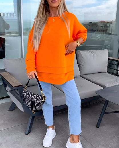 Solid color round neck pullover sweatshirt 2023 f/w 202466 hoodies & sweatshirts spring sweatershirt sweatshirts