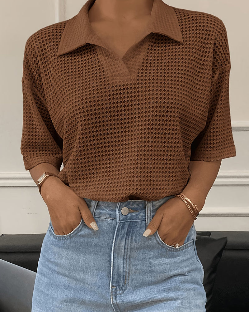 Polo Lapel Drop Shoulder T-Shirt