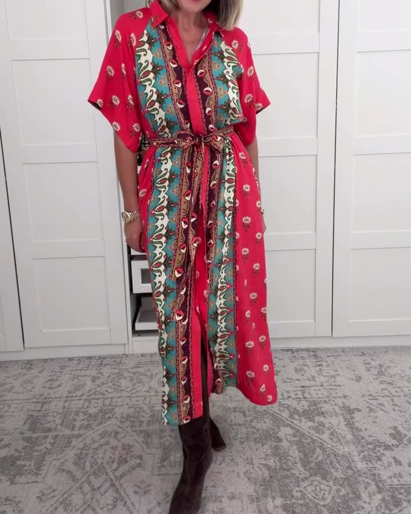 Lapel Bohemian Shirt Dress