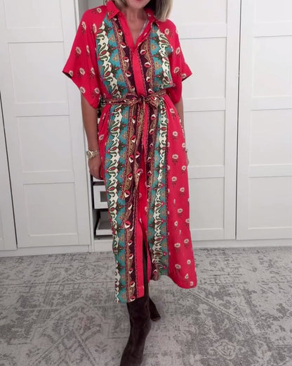 Lapel Bohemian Shirt Dress