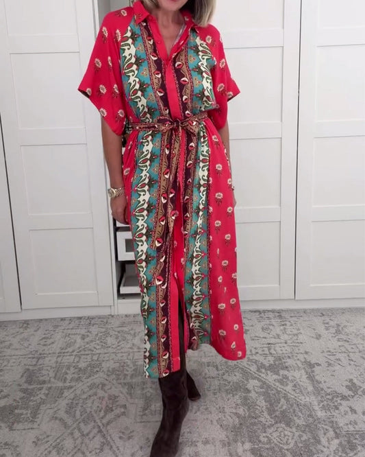 Lapel Bohemian Shirt Dress
