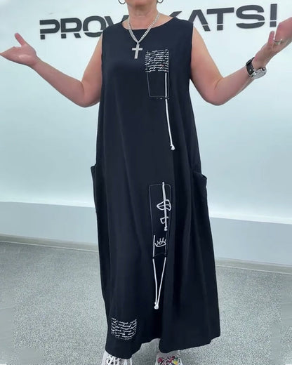 Sleeveless Oversized Letter Print Dress