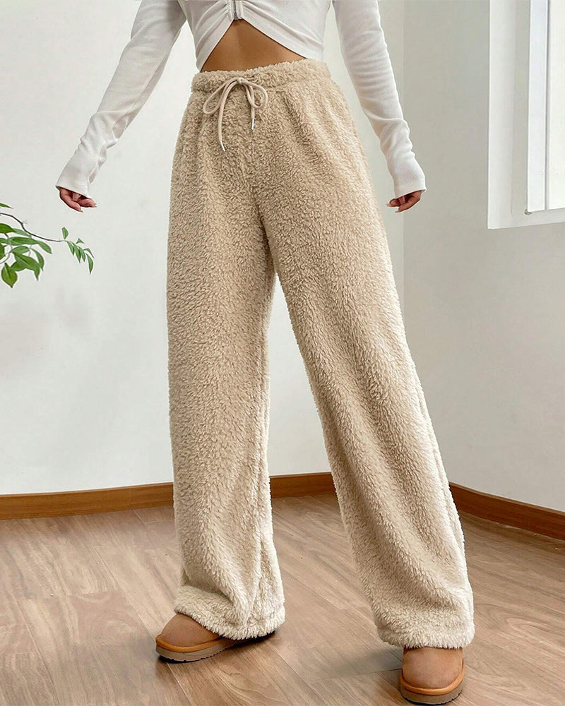 Solid color fashionable plush casual pants 2024 f/w pants