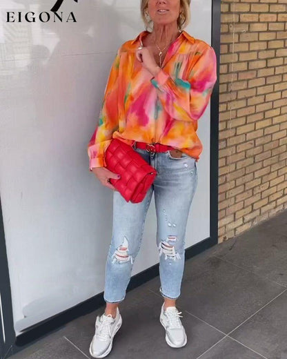 Casual printed lapel long sleeve blouse blouses & shirts spring summer