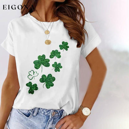 Clover Print Casual T-Shirt best Best Sellings clothes Plus Size Sale tops Topseller