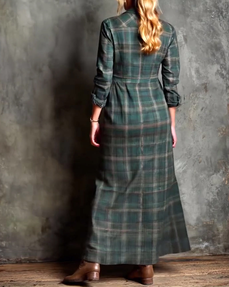 Fashionable Lapel Plaid Dress