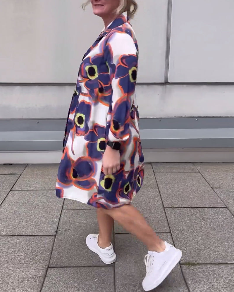 Printed lapel casual long sleeve dress casual dresses spring summer