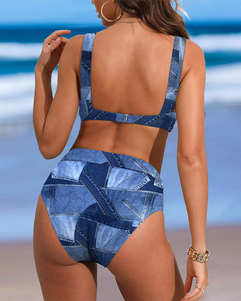 Retro Contrast High Waist Briefs Bikini