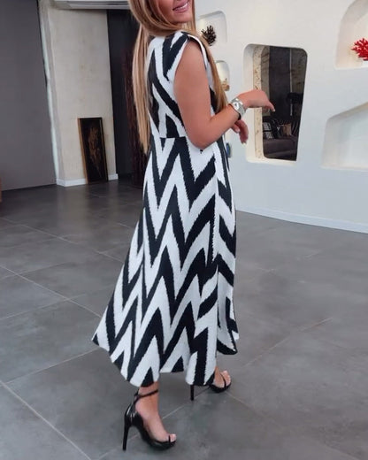 Sleeveless V-shaped striped dress casual dresses summer