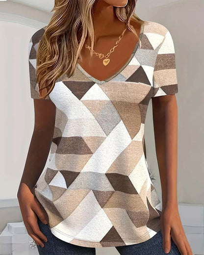 Lässiges Colorblock-T-Shirt mit V-Ausschnitt