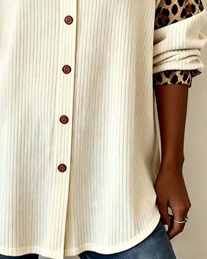 Lapel Button-Down Leopard Print Shirt