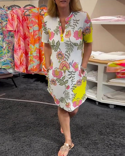 Temperament Floral Print Short-Sleeved Dress