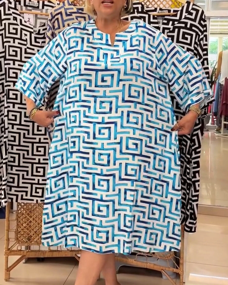 Loose Short Sleeve Geometric Pattern Print Dress